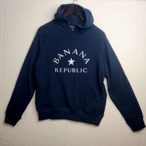 Banana Republic Men's Dark Navy Logo Hoodie With Side Pockets. Size Large.